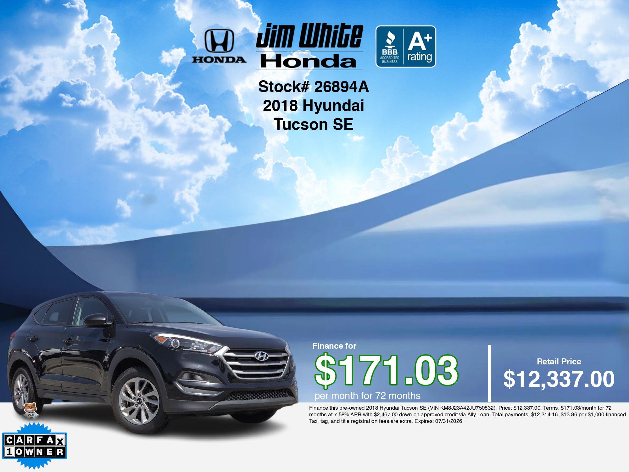 Used 2018 Hyundai Tucson SE w/ Cargo Package FWD image 3