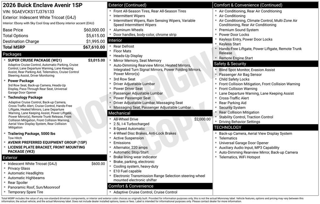 New 2026 Buick Enclave Avenir w/ Super Cruise Package AWD/4WD image 5