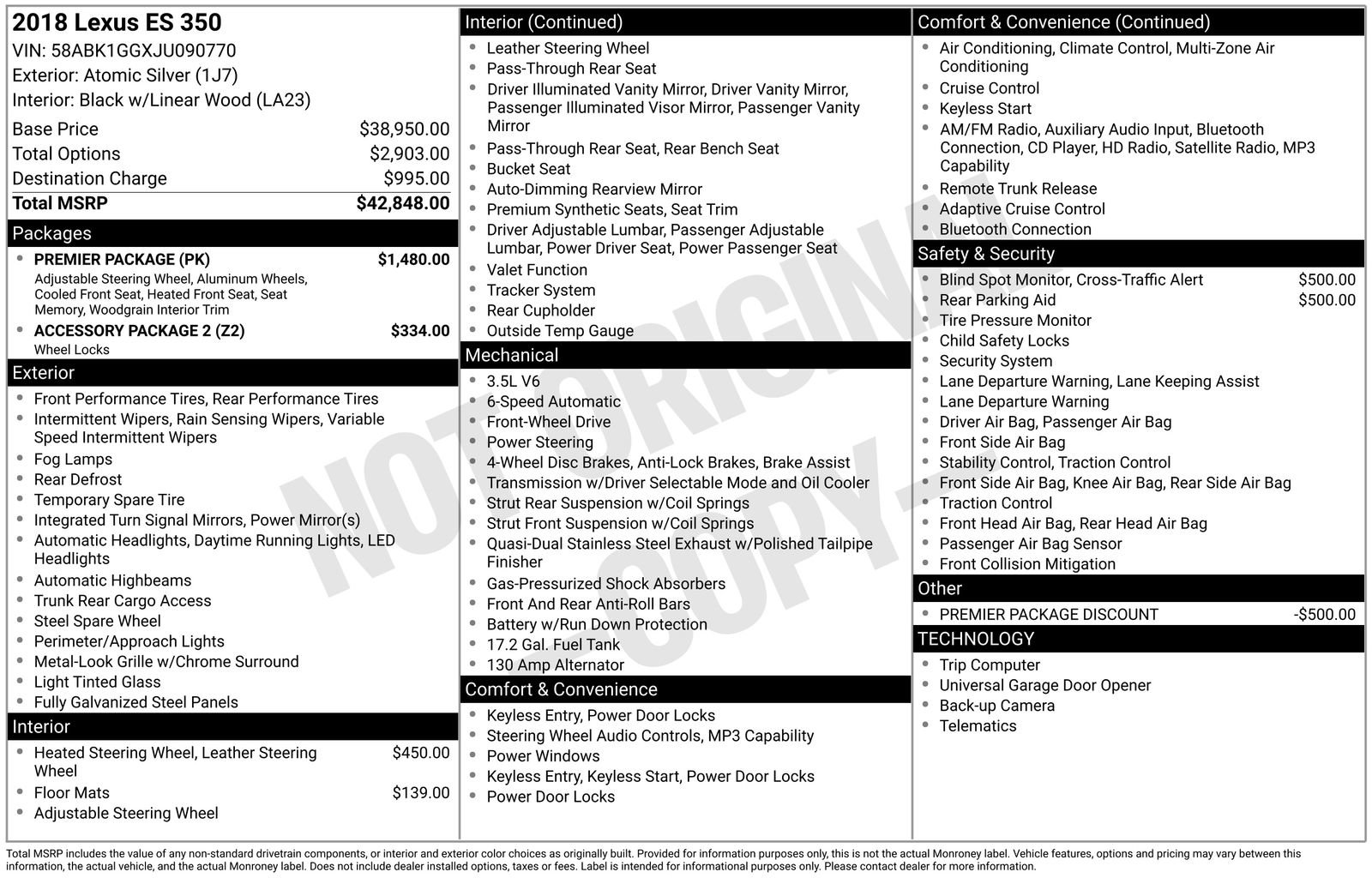 Used 2018 Lexus ES 350 w/ Premier Package image 6