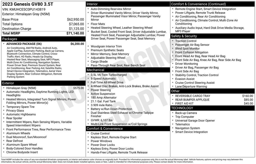 Used 2023 Genesis GV80 3.5T w/ Advanced Package image 13