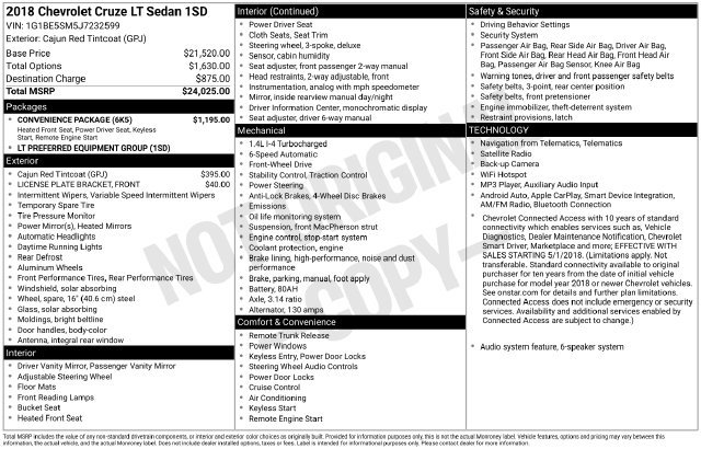 Certified 2018 Chevrolet Cruze LT w/ Convenience Package FWD image 35