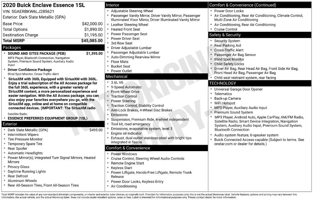 Certified 2020 Buick Enclave Essence w/ Sound and Sites Package FWD image 35