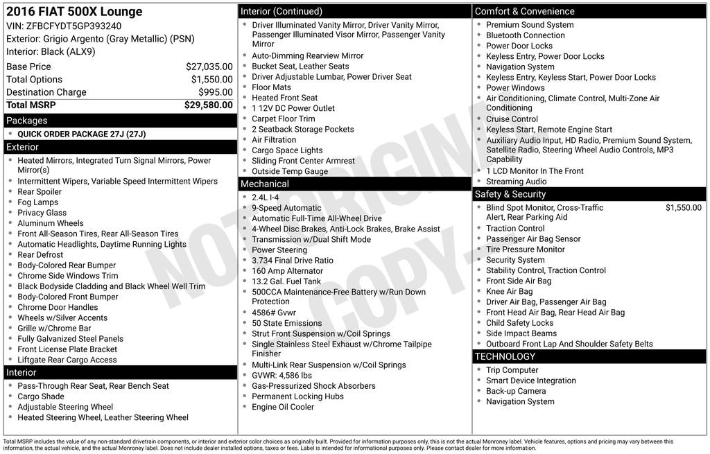 Used 2016 FIAT 500X Lounge image 1