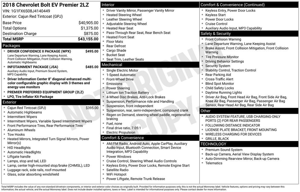 Used 2018 Chevrolet Bolt Premier w/ Driver Confidence II Package FWD image 17