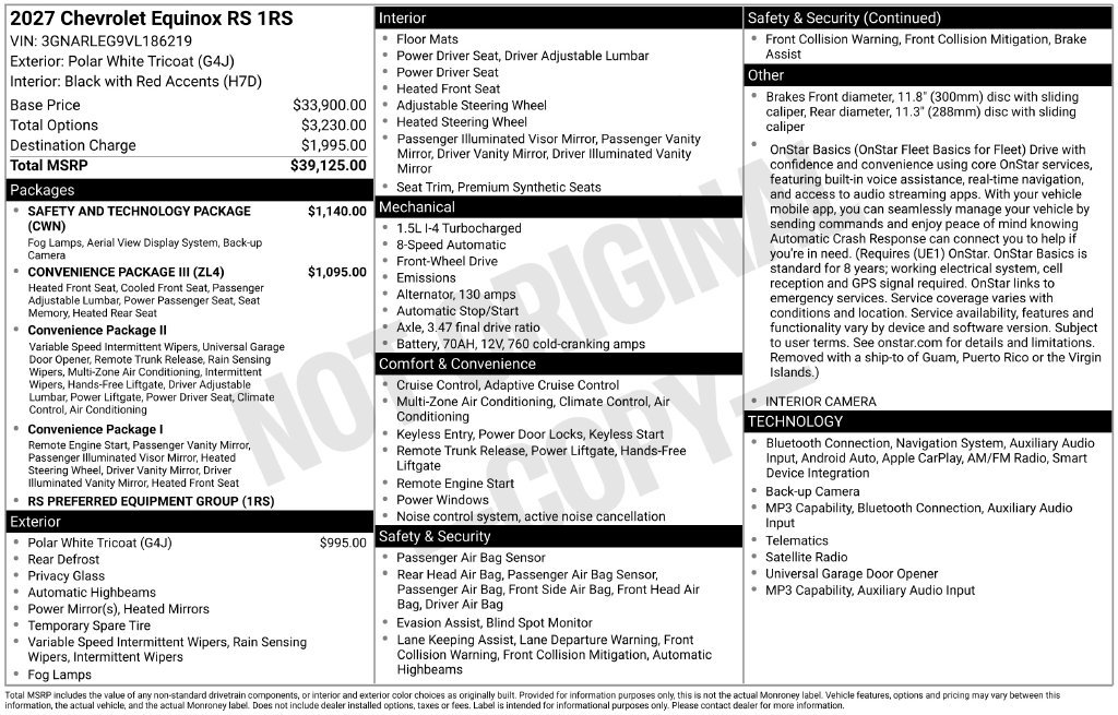 New 2027 Chevrolet Equinox RS w/ Safety and Technology Package FWD image 11