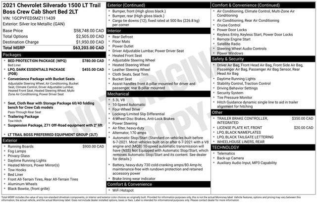 Used 2021 Chevrolet Silverado 1500 LT Trail Boss w/ Bed Protection Package AWD/4WD image 32
