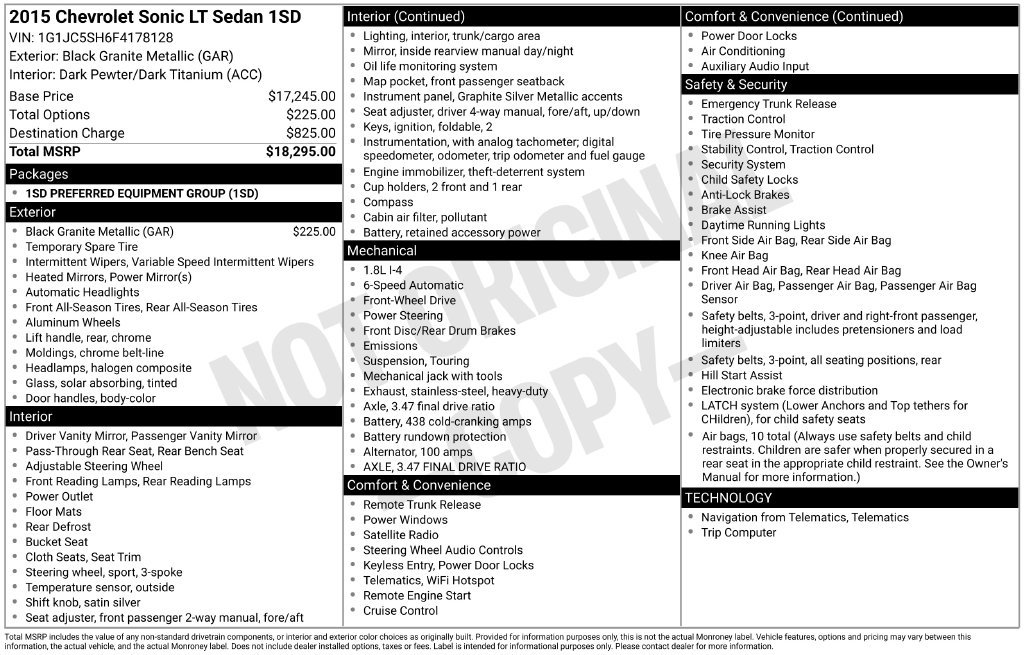 Used 2015 Chevrolet Sonic LT FWD image 2