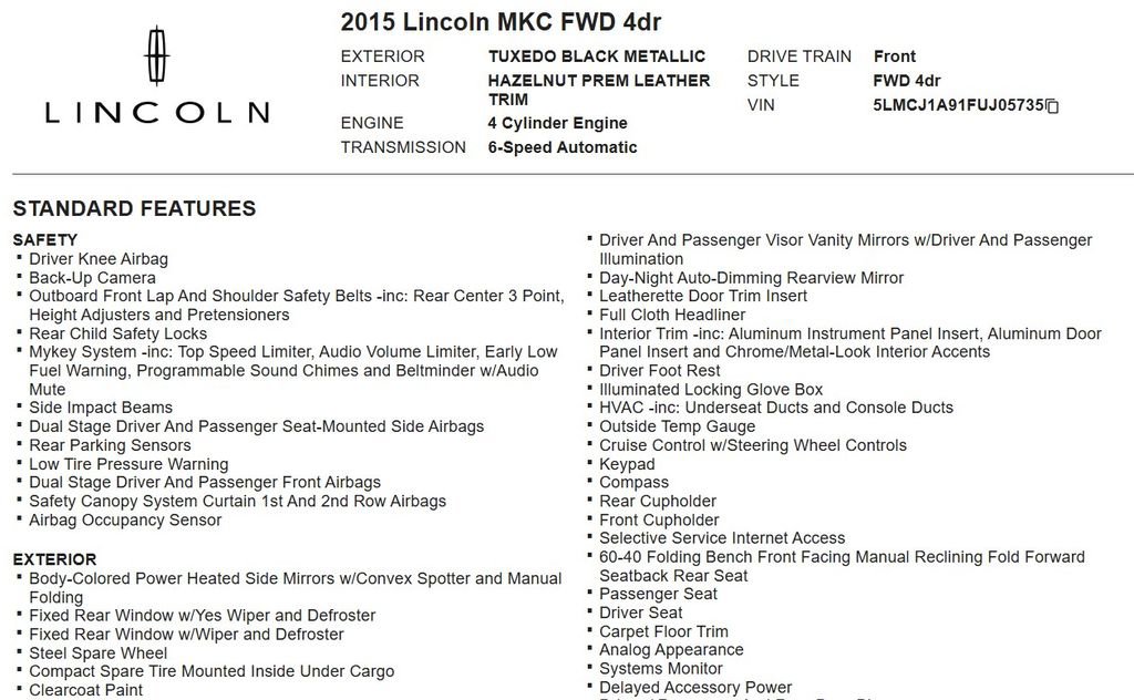 Used 2015 Lincoln MKC FWD w/ Equipment Group 102A Reserve image 14