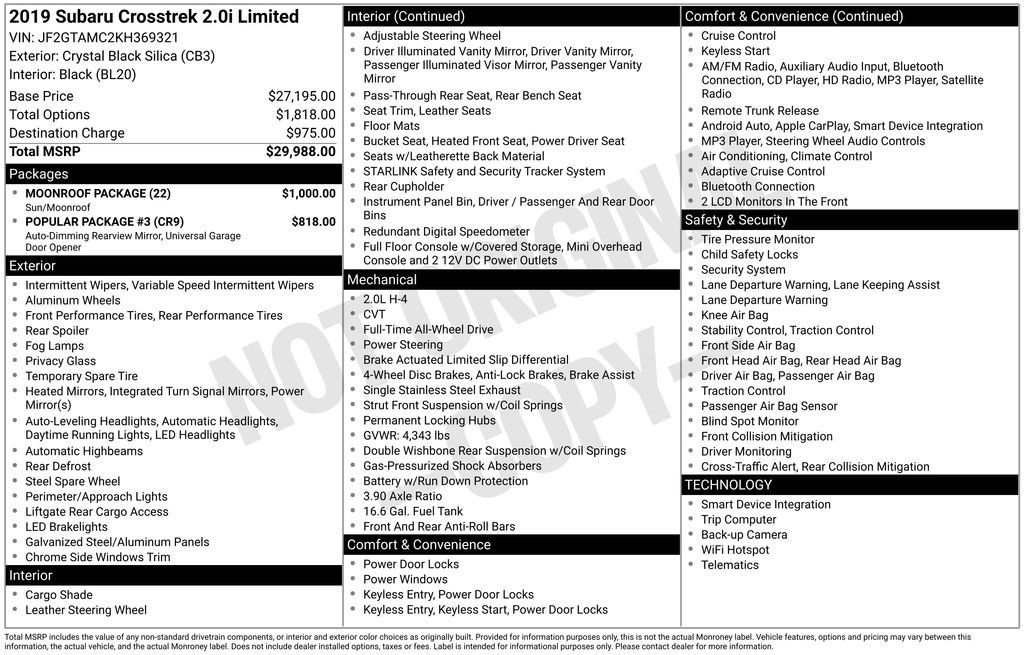 Used 2019 Subaru Crosstrek 2.0i Limited w/ Moonroof Package image 6