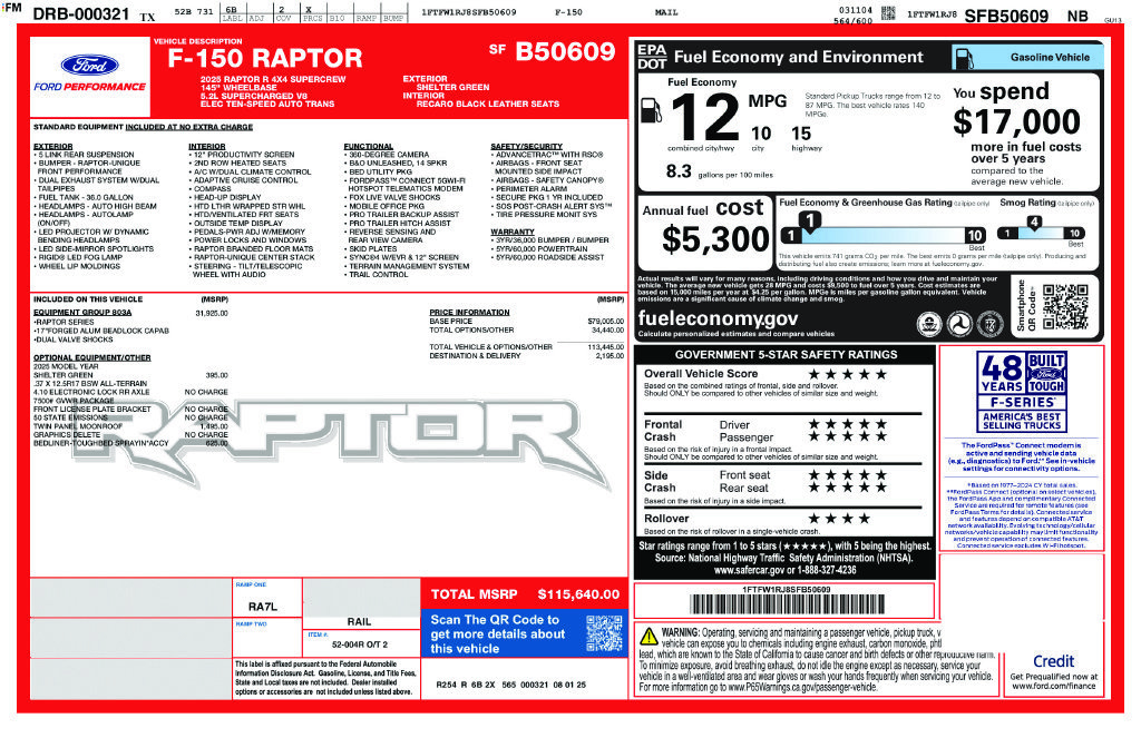 Used 2025 Ford F150 Raptor w/ Equipment Group 803A Raptor R AWD/4WD image 2
