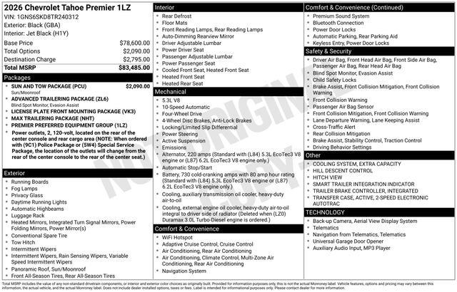 New 2026 Chevrolet Tahoe Premier w/ Sun And Tow Package image 5