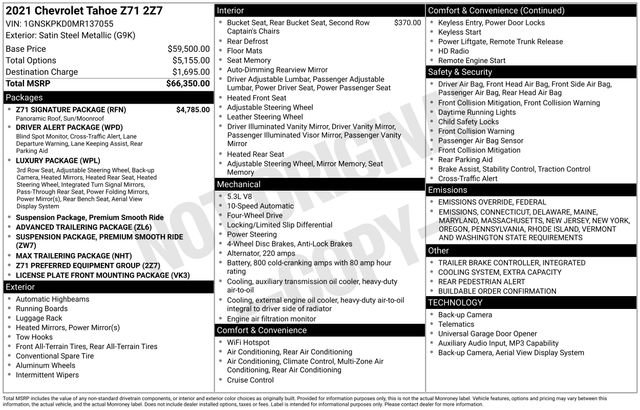 Used 2021 Chevrolet Tahoe Z71 w/ Z71 Signature Package image 5