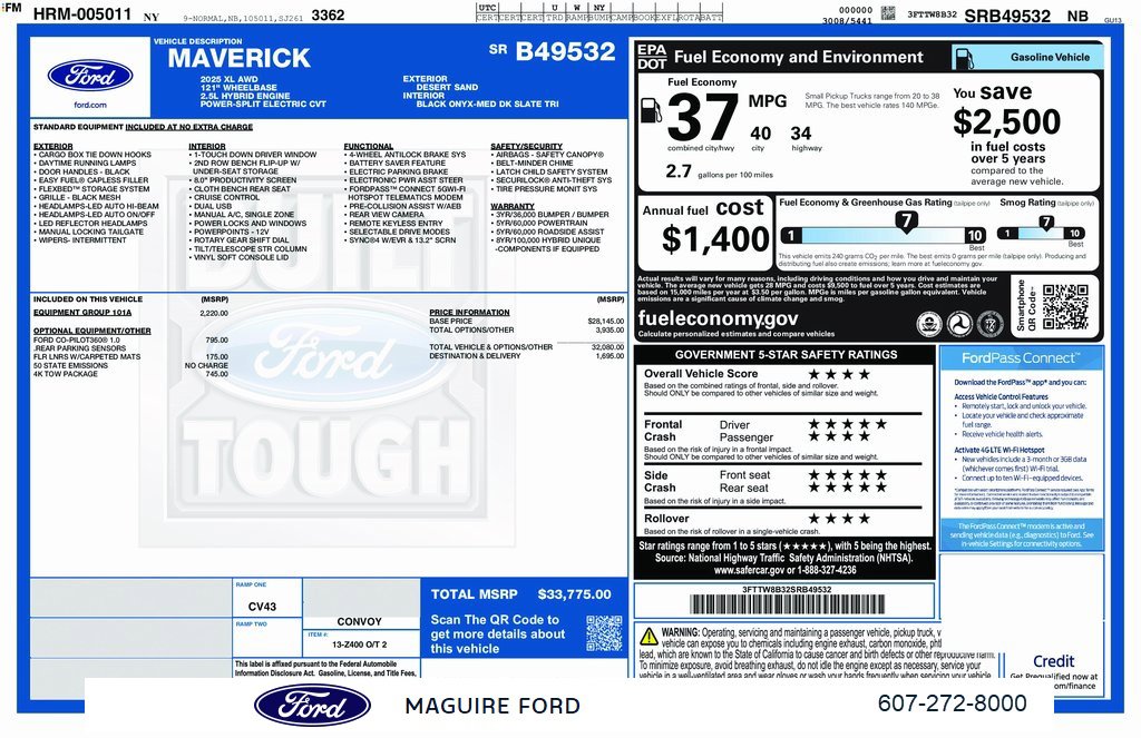 New 2025 Ford Maverick XL w/ Equipment Group 101A image 3