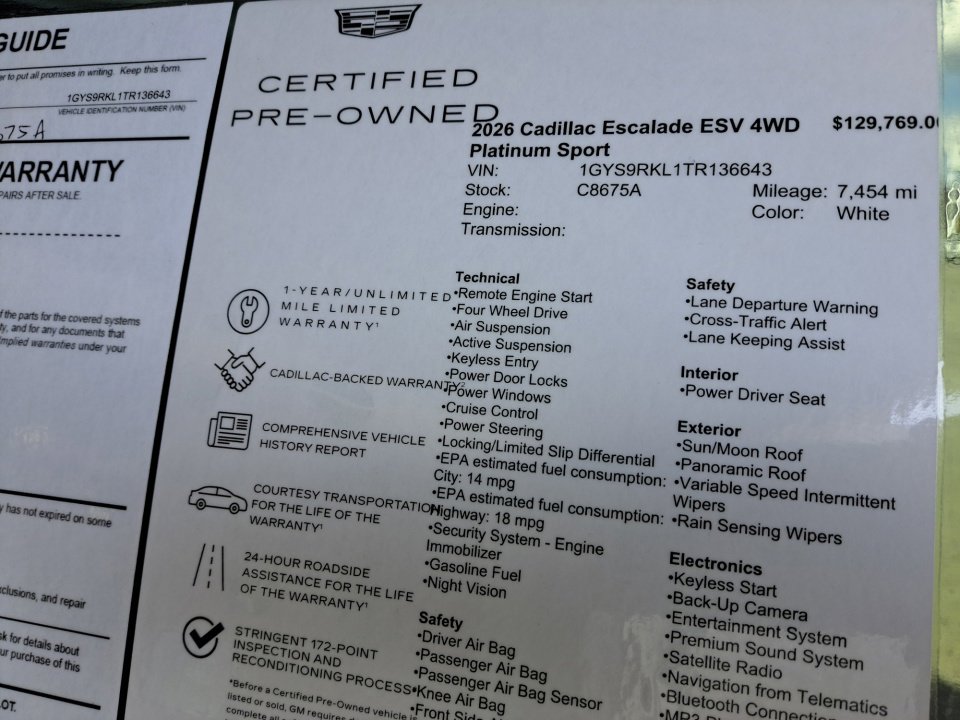 Certified 2026 Cadillac Escalade ESV Platinum Sport w/ LPO, ONYX Package image 35