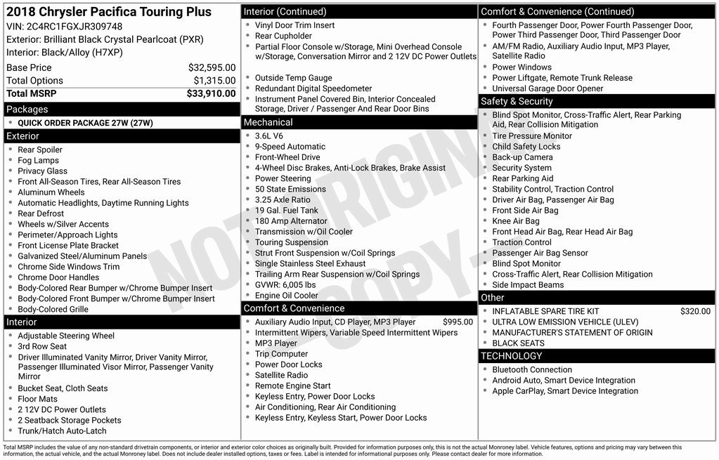 Used 2018 Chrysler Pacifica Touring Plus