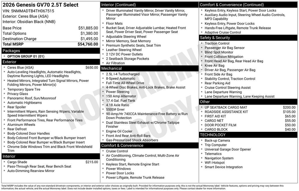 New 2026 Genesis GV70 2.5T Select AWD/4WD image 8