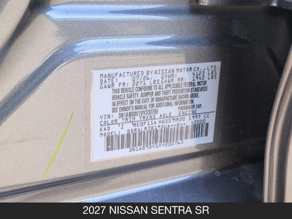 New 2027 Nissan Sentra SR w/ Floor Mat Package FWD image 24