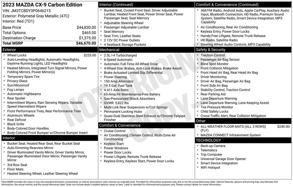 Used 2023 MAZDA CX-9 Carbon Edition image 9