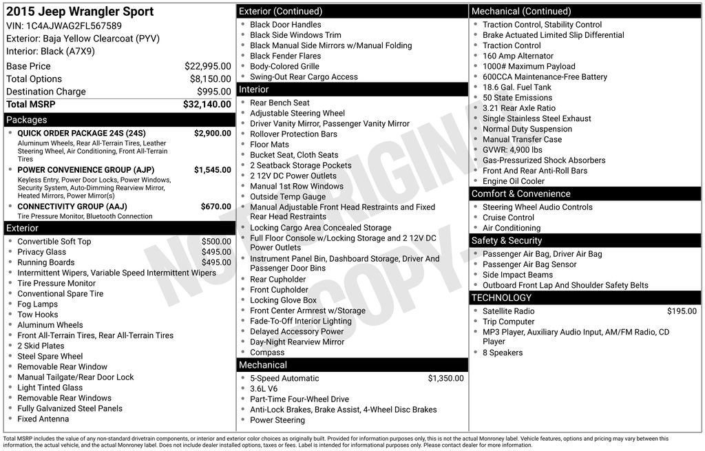 Used 2015 Jeep Wrangler Sport w/ Quick Order Package 24S image 21