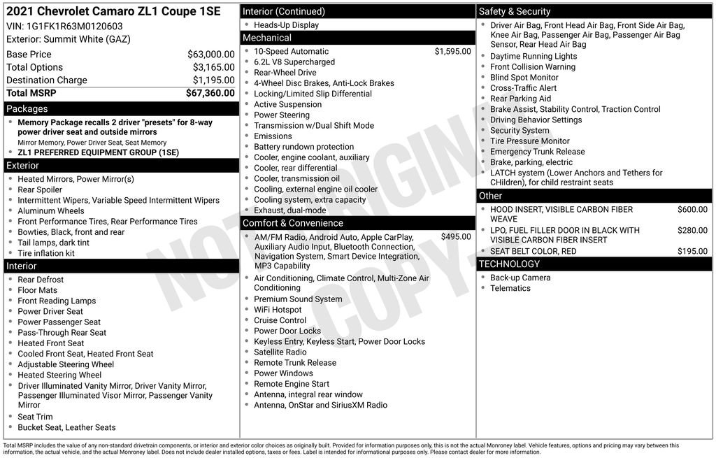 Used 2021 Chevrolet Camaro ZL1 image 36