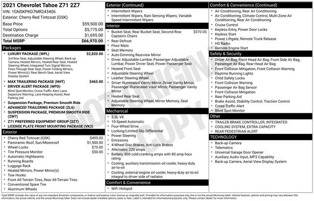 Certified 2021 Chevrolet Tahoe Z71 w/ Luxury Package AWD/4WD image 13
