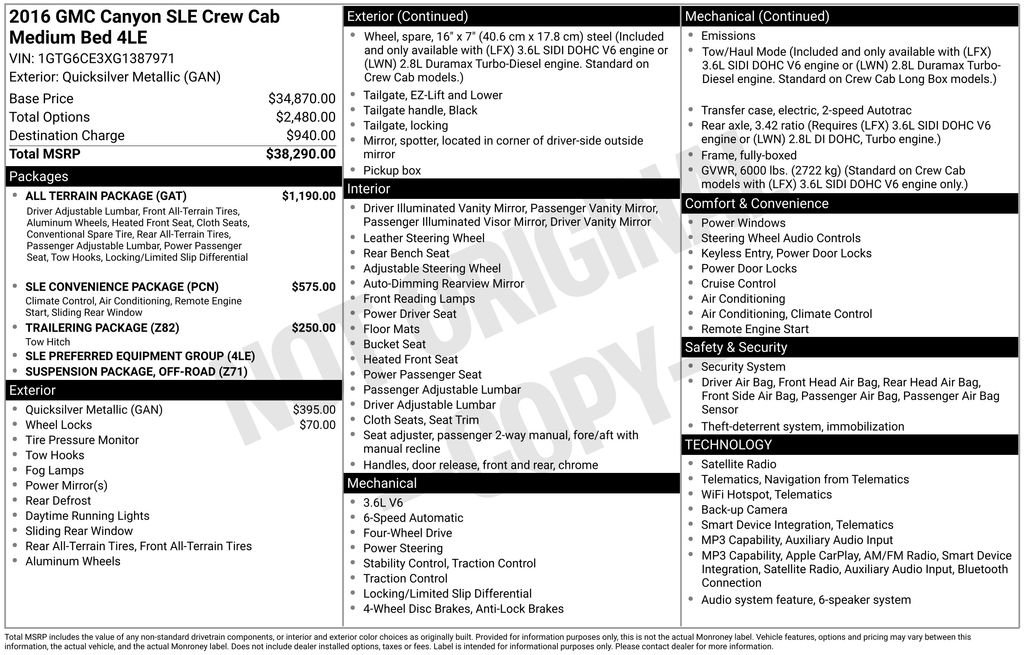 Used 2016 GMC Canyon SLE w/ All Terrain Package AWD/4WD image 36