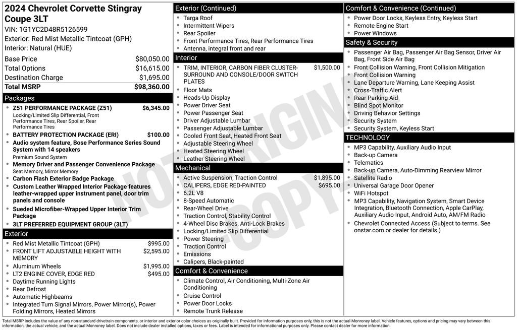 Certified 2024 Chevrolet Corvette Stingray Premium Cpe w/ Z51 Performance Package RWD image 4
