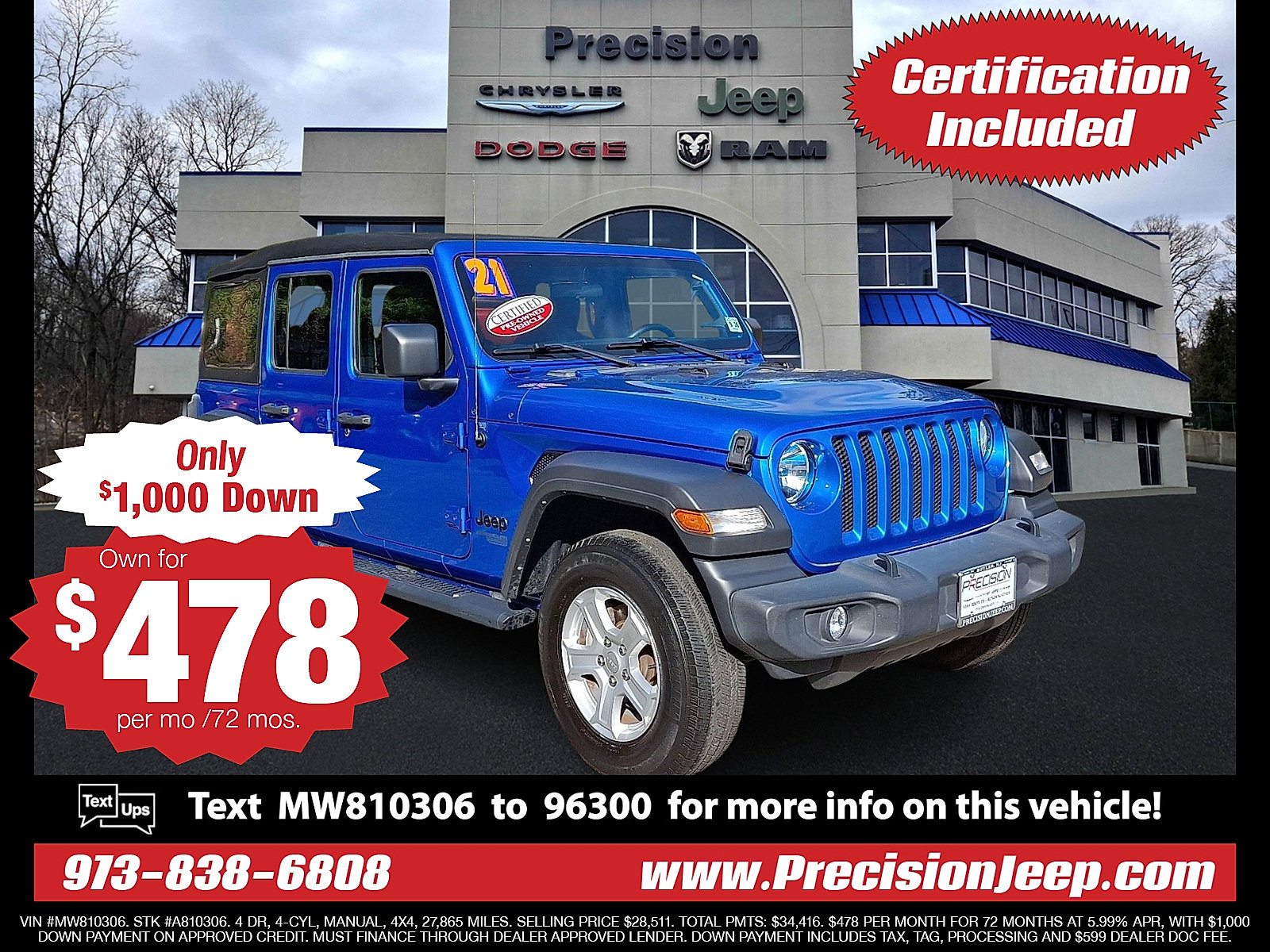 Certified 2021 Jeep Wrangler Unlimited Sport image 2