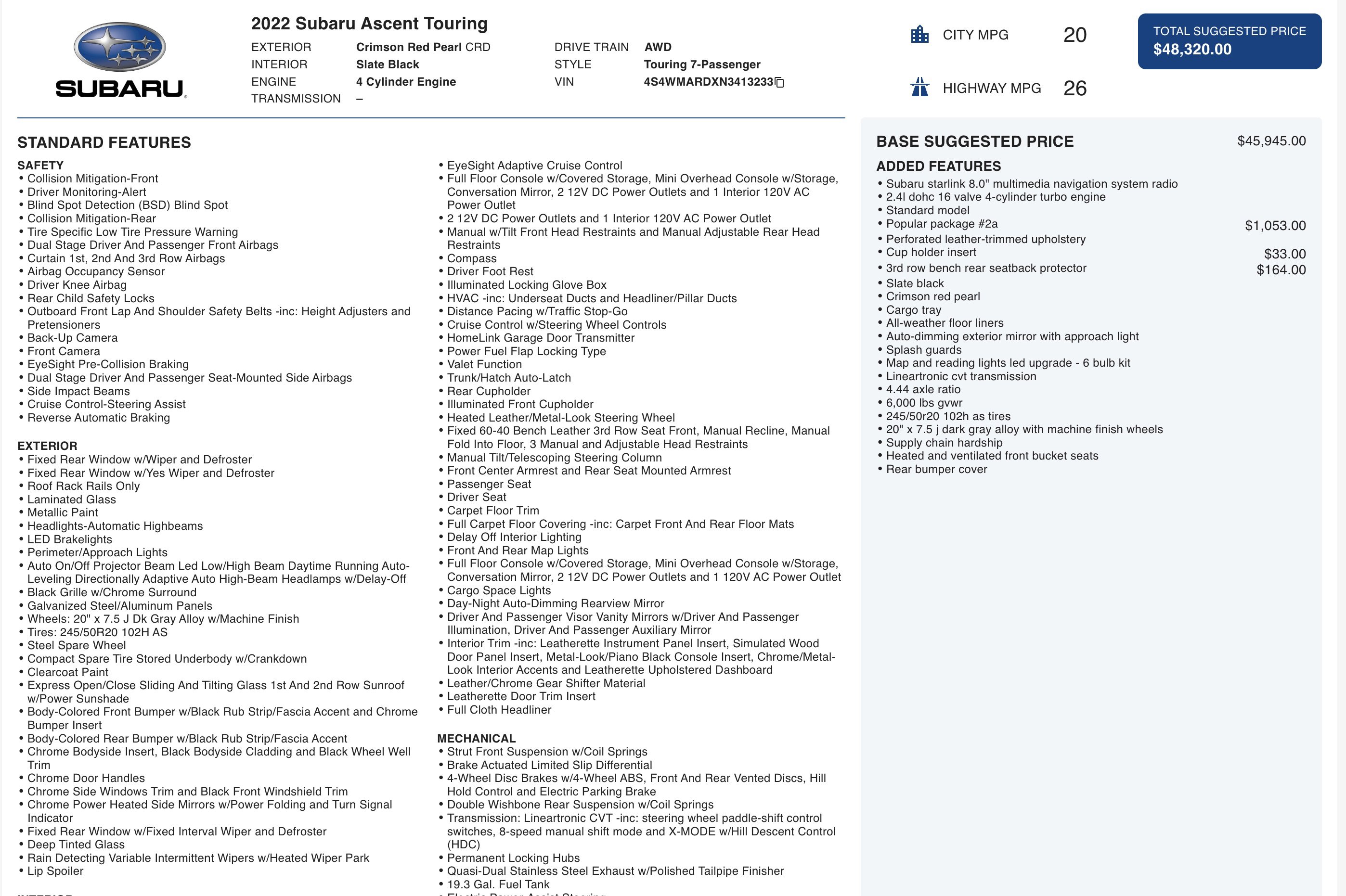 Used 2022 Subaru Ascent Touring w/ Popular Package #2A image 5