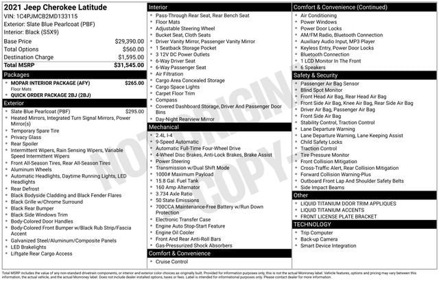 Used 2021 Jeep Cherokee Latitude w/ Mopar Interior Package AWD/4WD image 32