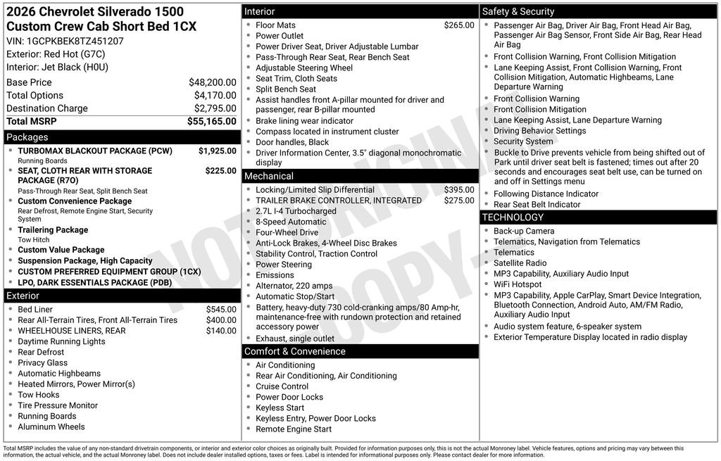 New 2026 Chevrolet Silverado 1500 Custom w/ Turbomax Blackout Package AWD/4WD image 26