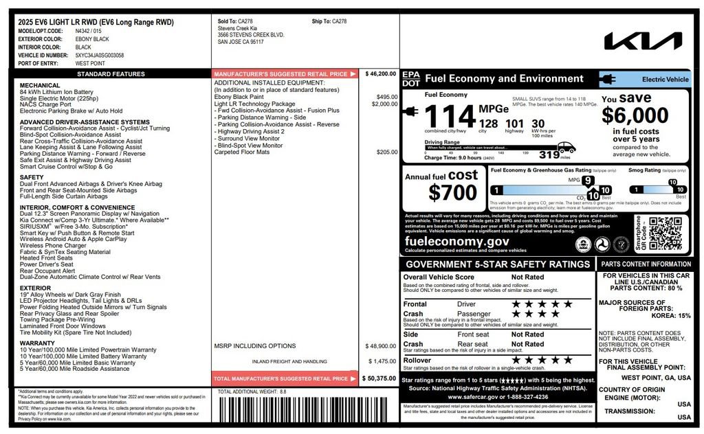 Used 2025 Kia EV6 Light w/ Light LR Technology Package image 4