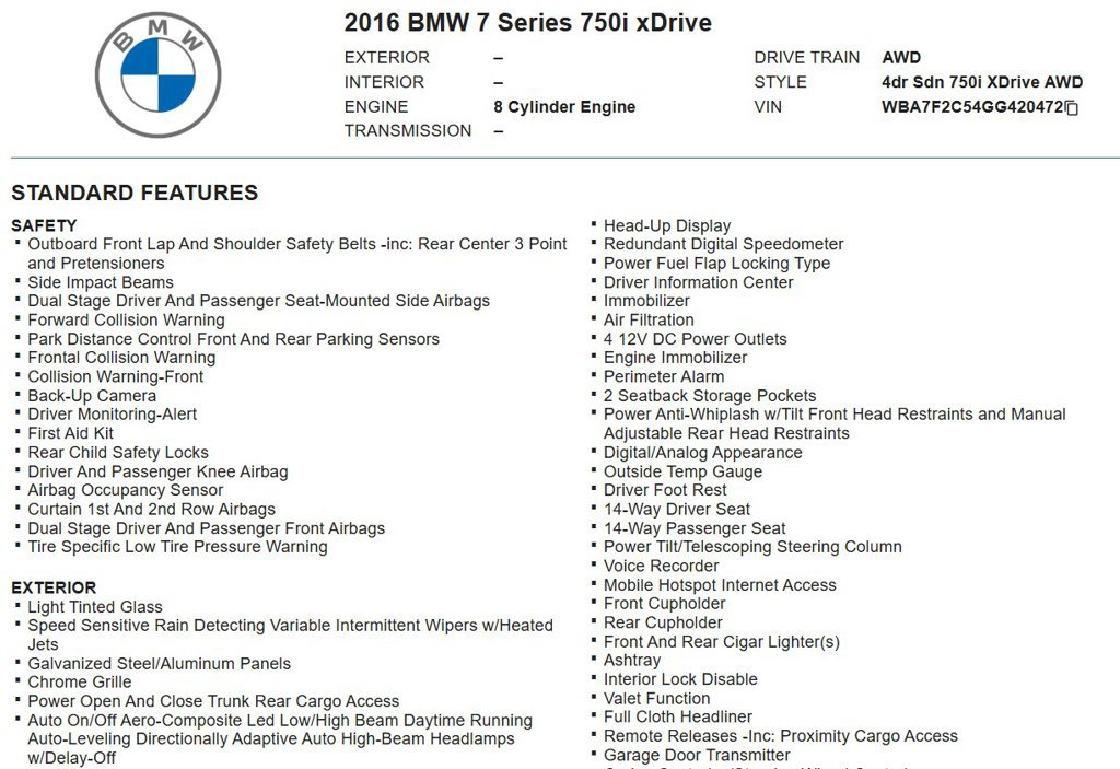 Used 2016 BMW 750i xDrive AWD/4WD image 17