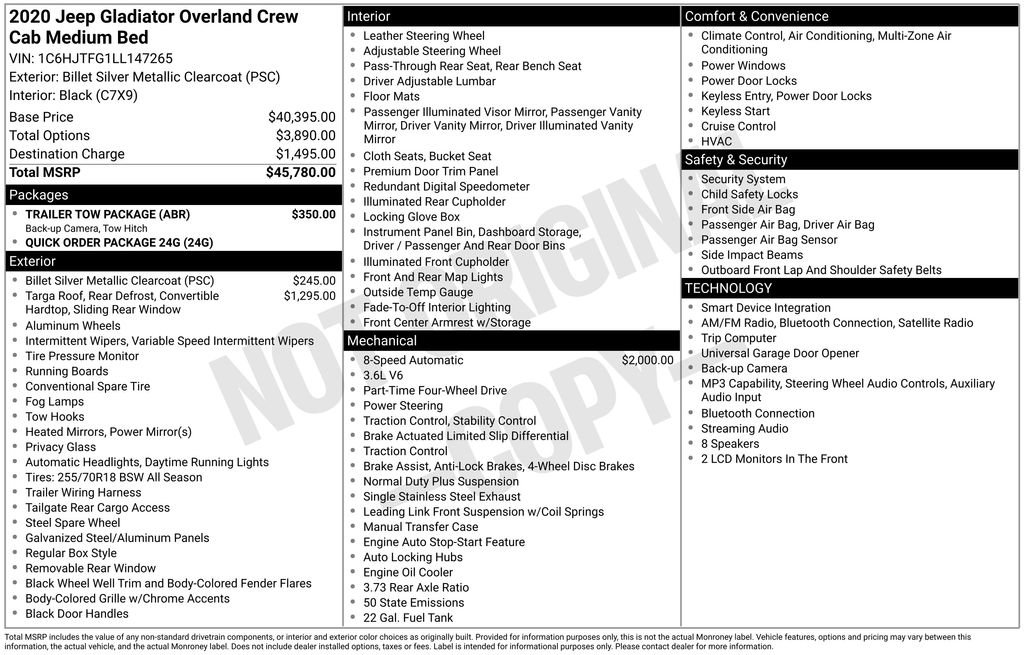 Used 2020 Jeep Gladiator Overland w/ Trailer Tow Package AWD/4WD image 6