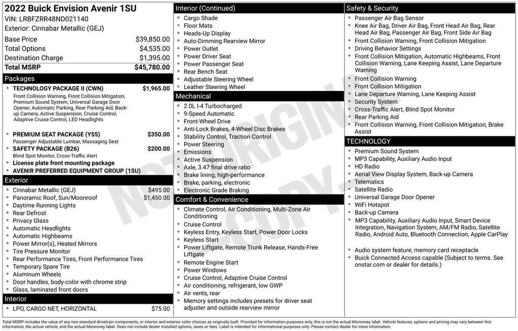 Used 2022 Buick Envision Avenir w/ Technology Package II image 43