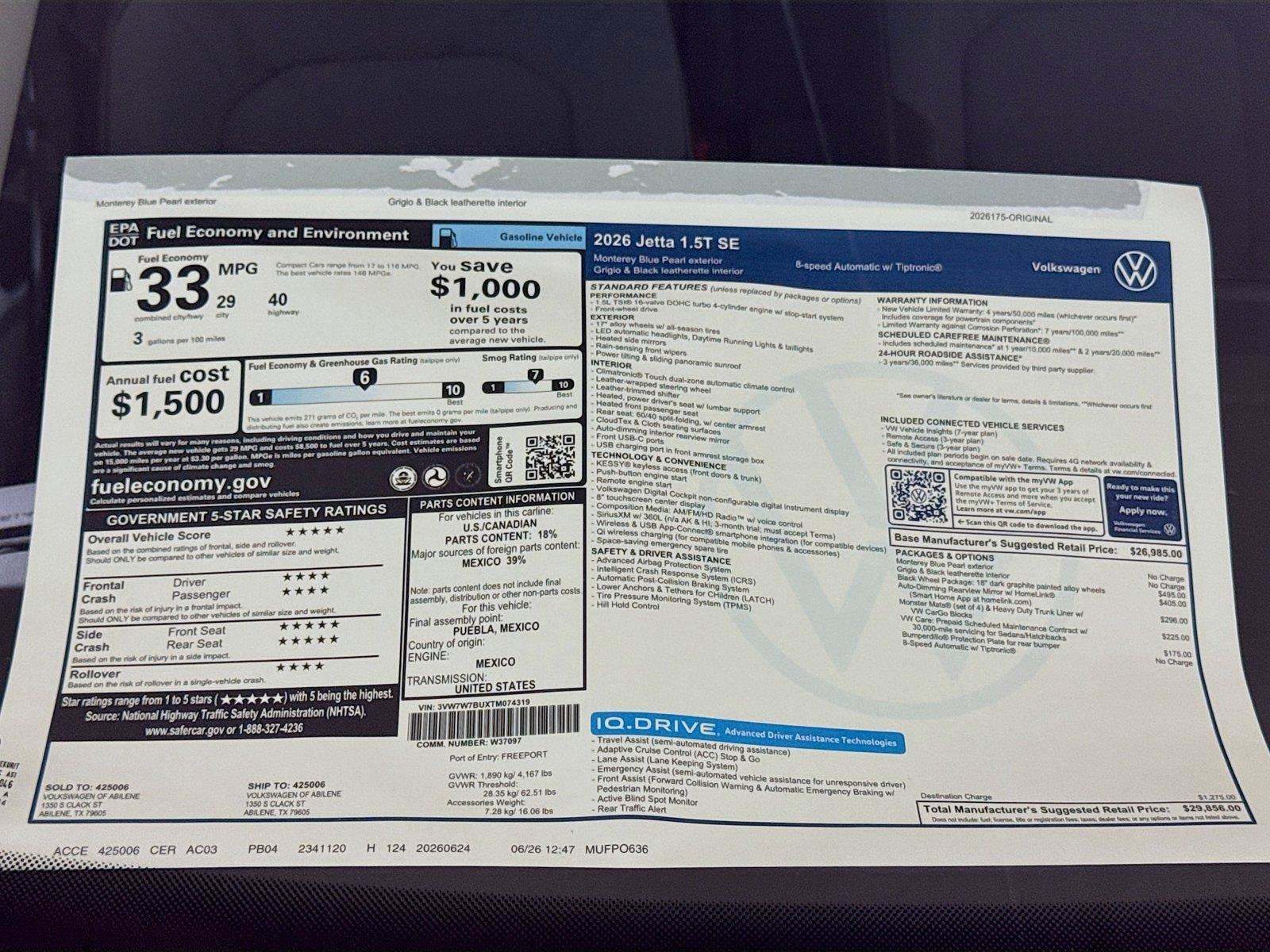 New 2026 Volkswagen Jetta SE FWD image 19