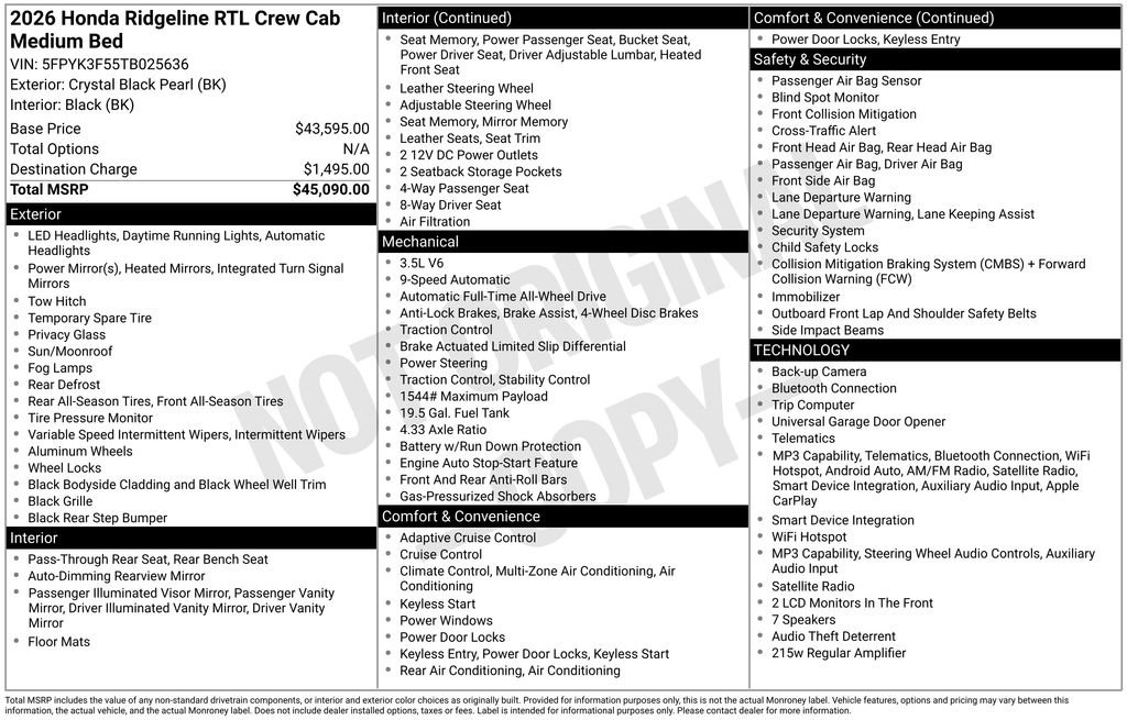New 2026 Honda Ridgeline RTL image 14