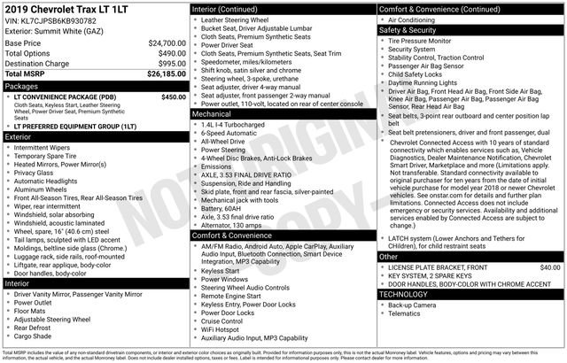 Used 2019 Chevrolet Trax LT w/ LT Convenience Package AWD/4WD image 31