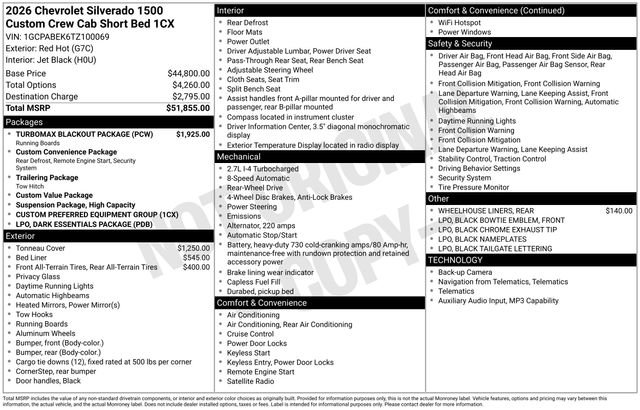 Used 2026 Chevrolet Silverado 1500 Custom w/ Turbomax Blackout Package RWD image 15