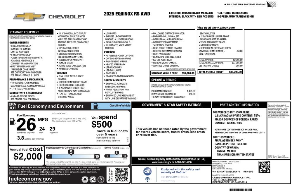 Used 2025 Chevrolet Equinox RS w/ Convenience Package III AWD/4WD image 2