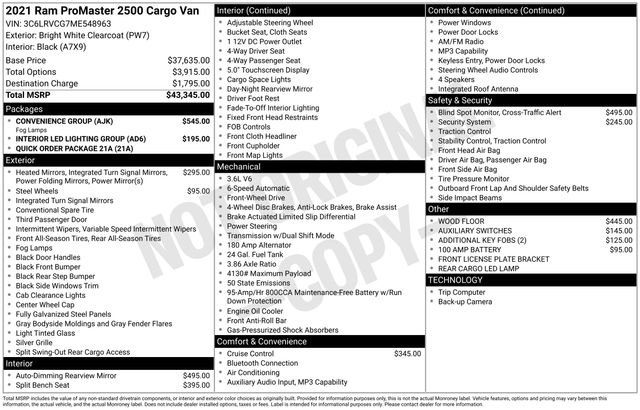 Used 2021 RAM ProMaster 2500 w/ Convenience Group FWD image 41