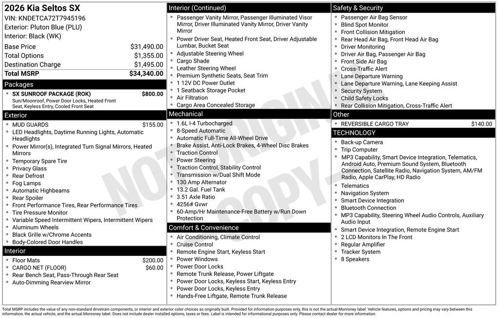 New 2026 Kia Seltos SX w/ SX Sunroof Package AWD/4WD image 2