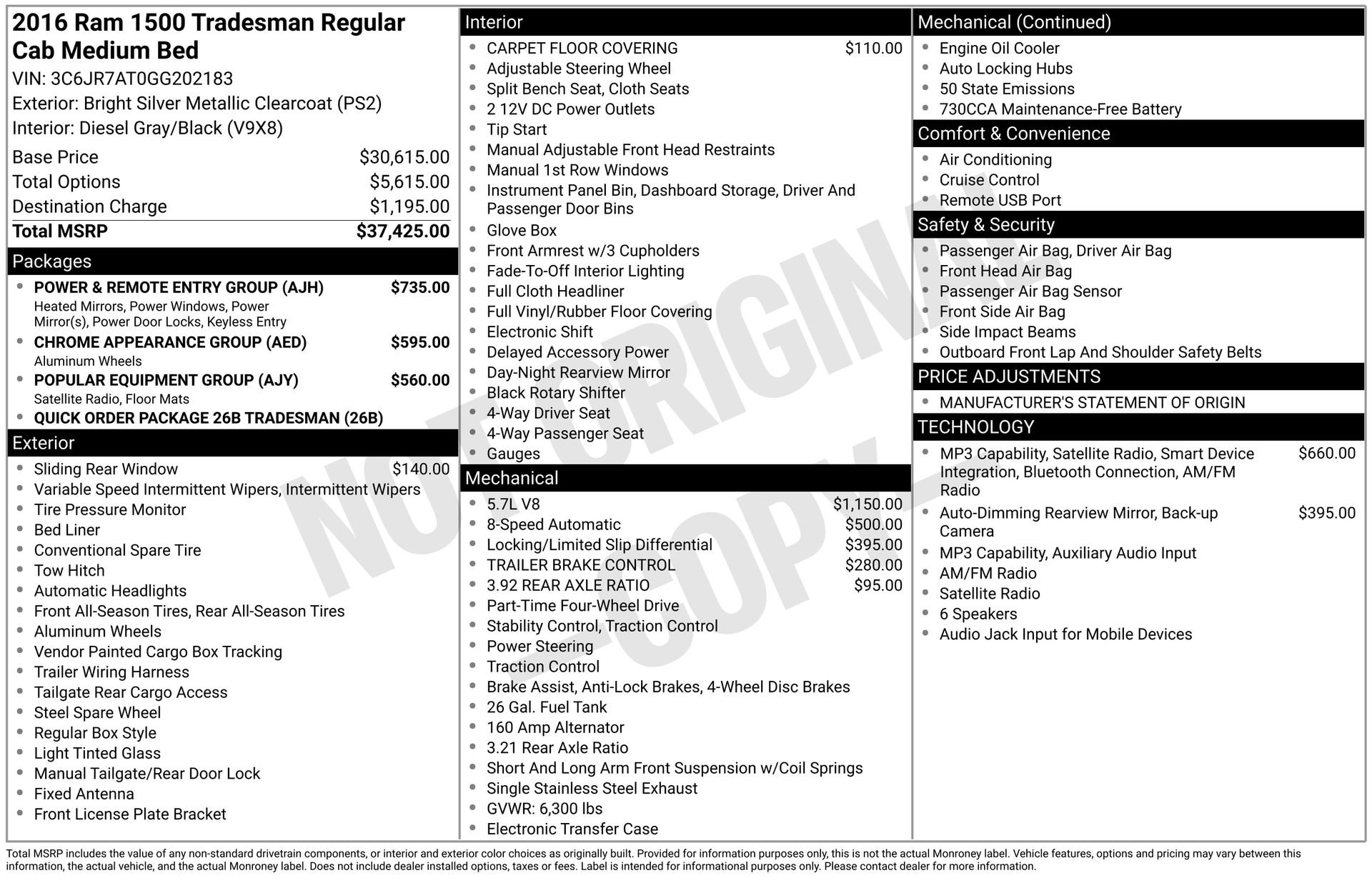 Used 2016 RAM 1500 Tradesman w/ Power & Remote Entry Group AWD/4WD image 3