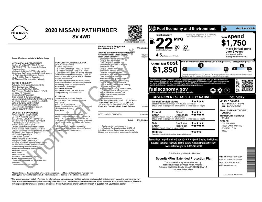 Used 2020 Nissan Pathfinder SV w/ Rock Creek Edition image 2