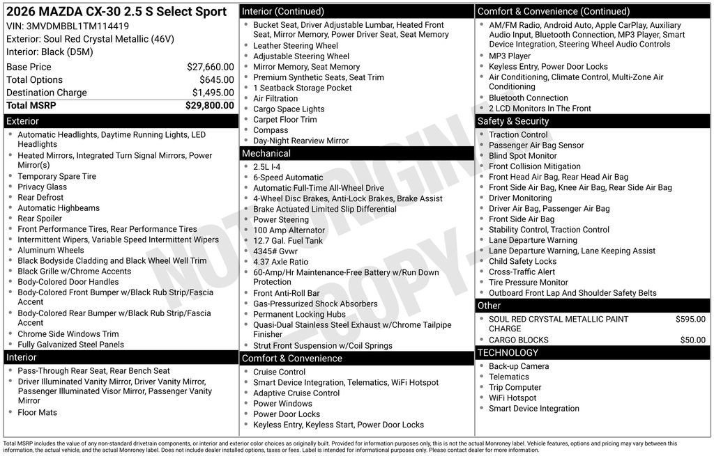 New 2026 MAZDA CX-30 AWD 2.5 S w/ Select Sport Pkg image 4