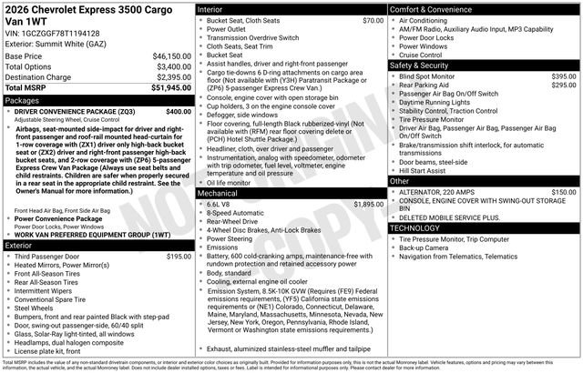 Used 2026 Chevrolet Express 3500 w/ Driver Convenience Package RWD image 20