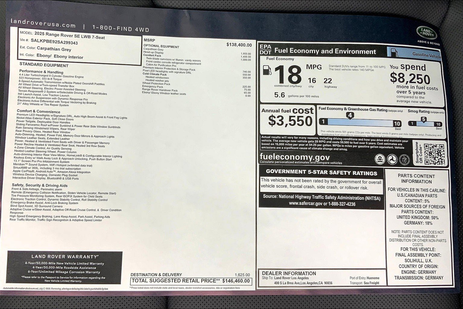 New 2025 Land Rover Range Rover Long Wheelbase SE image 12