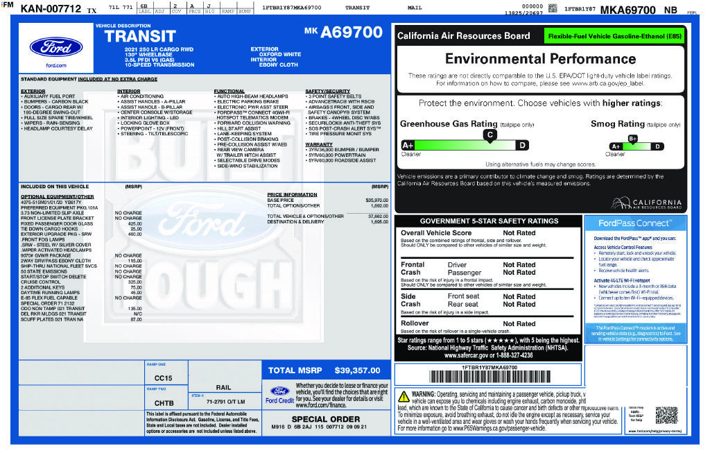 Certified 2021 Ford Transit 250 Low Roof w/ Exterior Upgrade Package RWD image 32