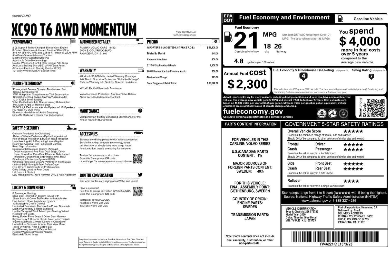 Used 2020 Volvo XC90 T6 Momentum image 55