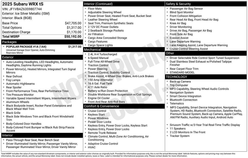 Used 2025 Subaru WRX tS w/ Popular Package #1A AWD/4WD image 5